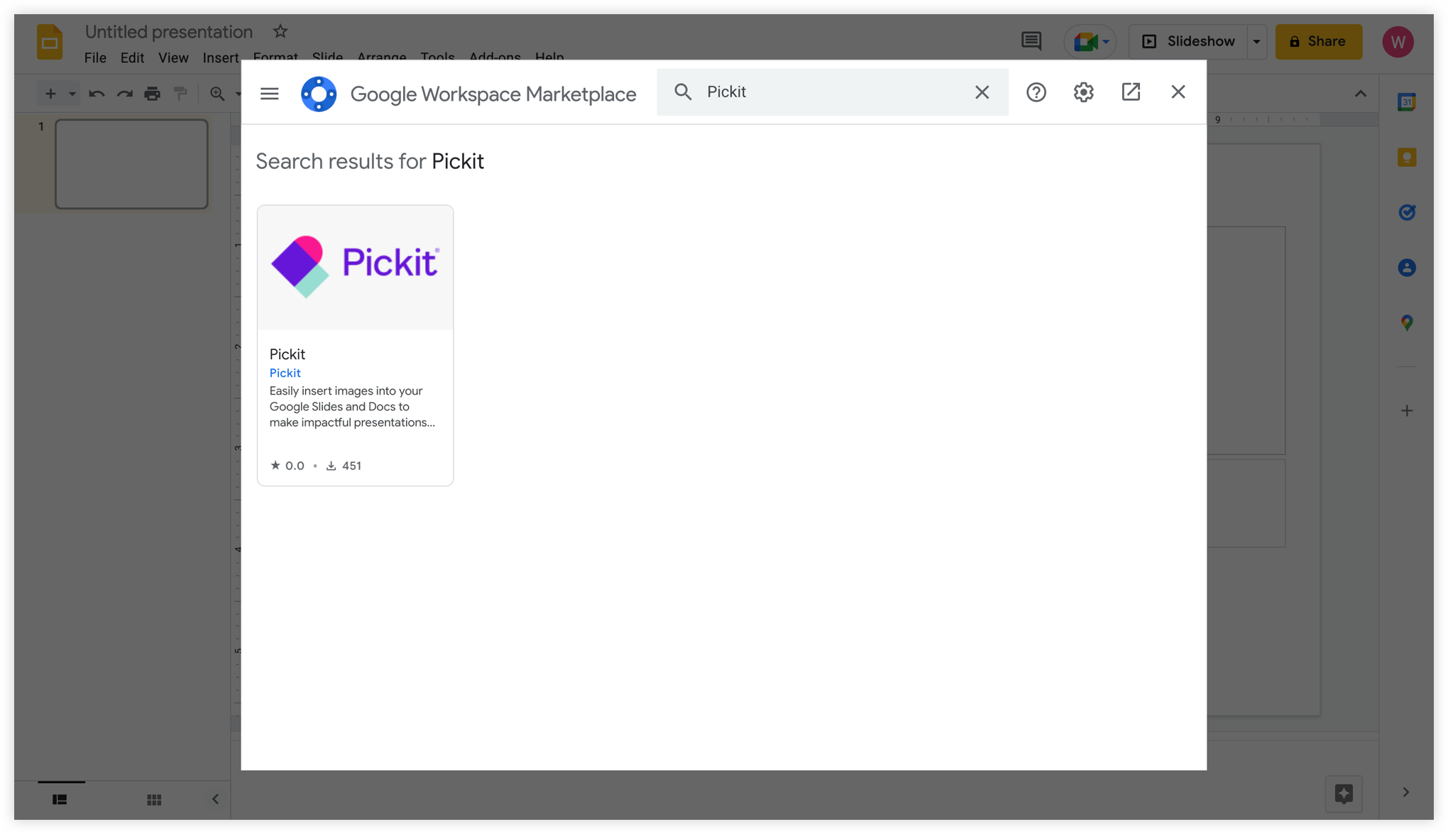 Pickit Google Add-on Step 2